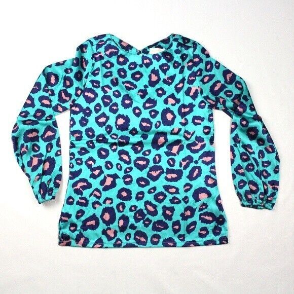 Tracy Negoshian Tunic Top S Blue Printed Leopard Print Blouse Cutout Pull Over - Picture 2 of 5